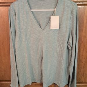 Garnet Hill Oasisi Pajama Top Long Sleeve V-Neck Tee